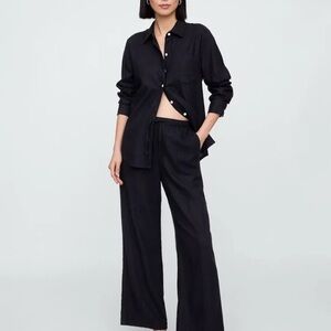 GAP Factory Mid Rise Linen-Blend Pull-On Wide-Leg Pants
